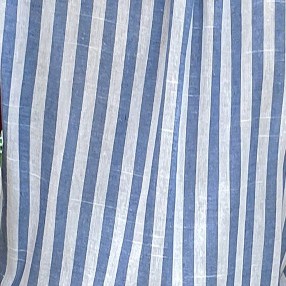 Blue & White Casual Women's Summer Striped Cotton Dress With Shoulder Pleats - Picture 7 of 7